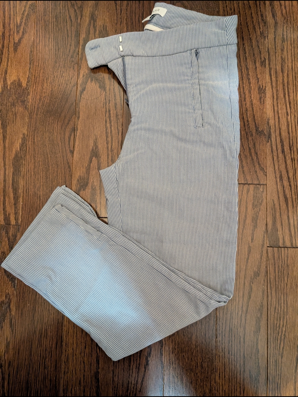 Light Blue and White Pinstriped Cropped Ankle Pants